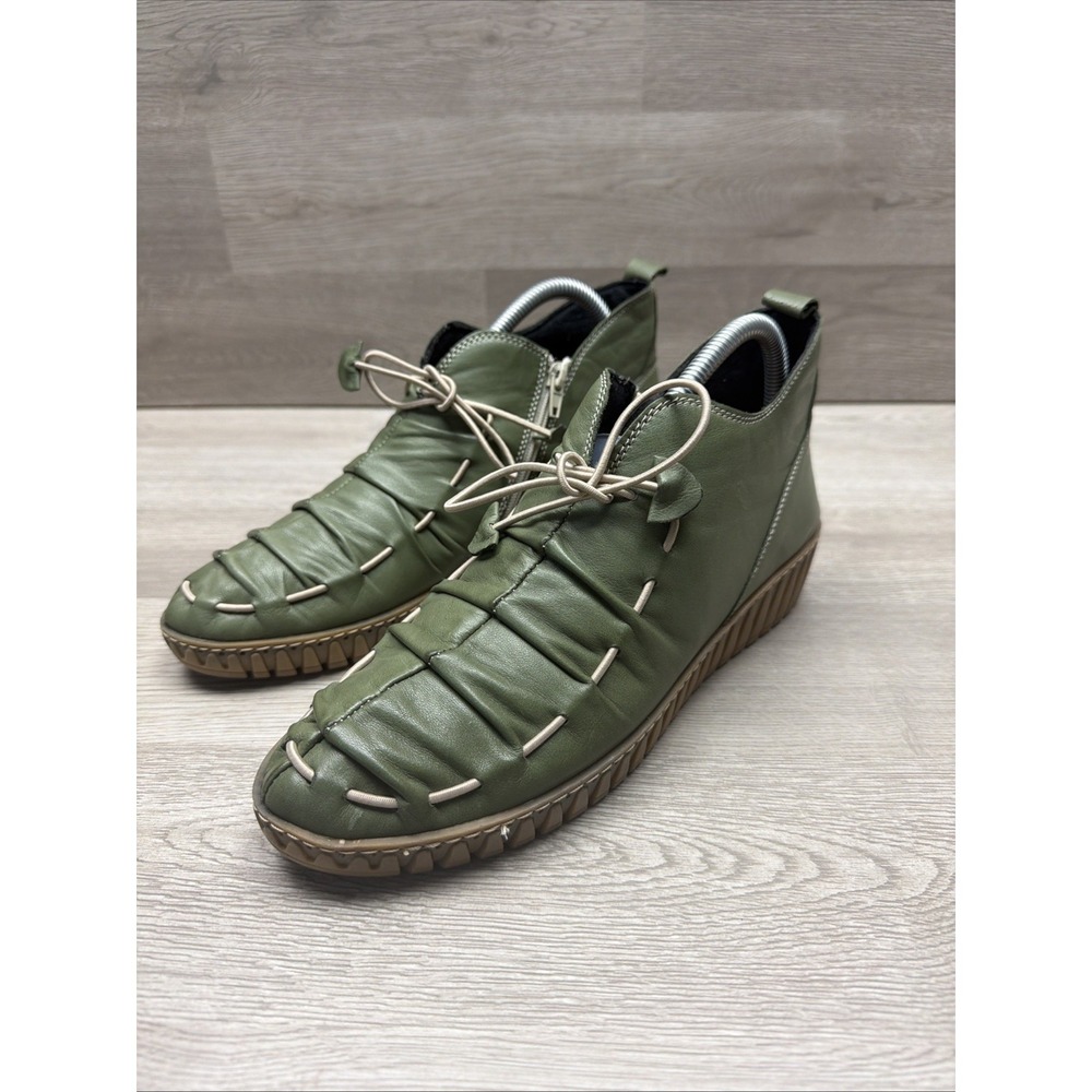 Spring Step Nespea Leather Wedge Booties Olive Green Size 41 (US 10) Size Zip - Picture 4 of 12